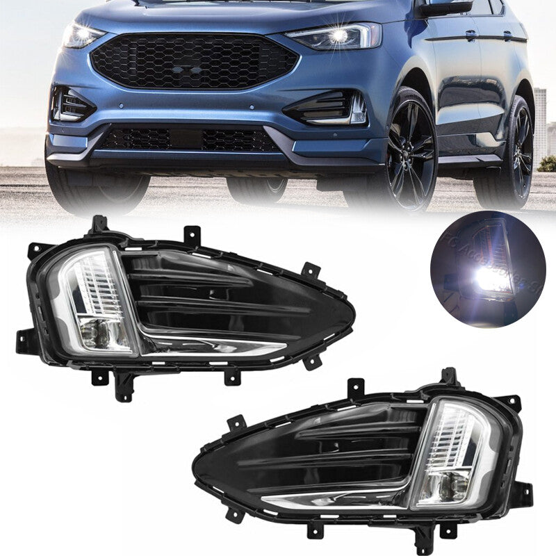 1Pair LED Fog Light Cover Bezel Daytime Running Light for Ford Edge 2019-2021