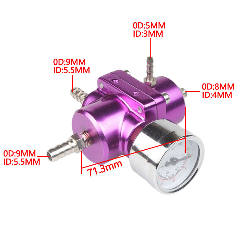 Adjustable Fuel Pressure Regulator Gauge Fitting Kit Purple Aluminum Universal