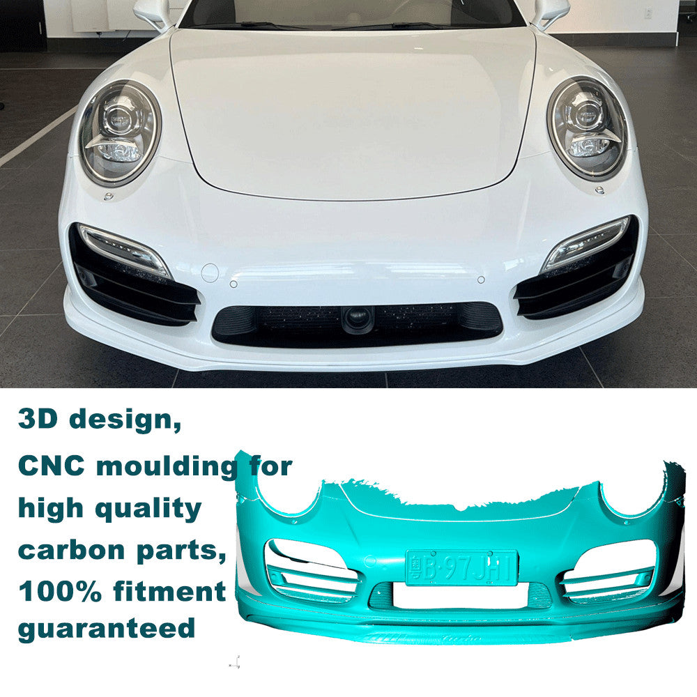 for Porsche 911 991 Turbo S 14-16 Dry Carbon Front Bumper Canards Fins Splitter
