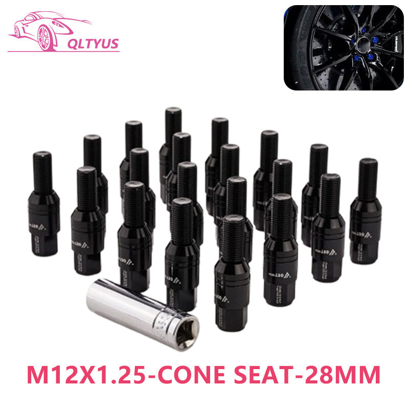 20-pack 28mm M12x1.25 wheel lug bolts with tapered for seat studs for Jeep for Chrysler for Dodge - Black