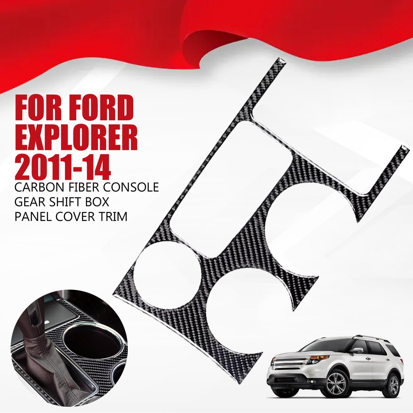 for Ford Explorer 2011-14 Carbon Fiber Console Gear Shift Box Panel Cover Trim