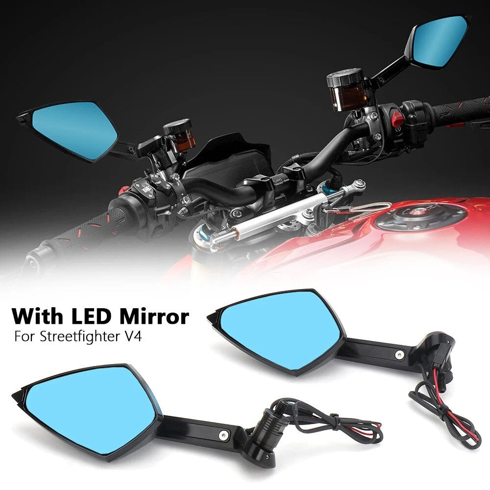 Blue lenses Side Mirrors With Turn Signal LED Light for Ducati Streetfighter V4