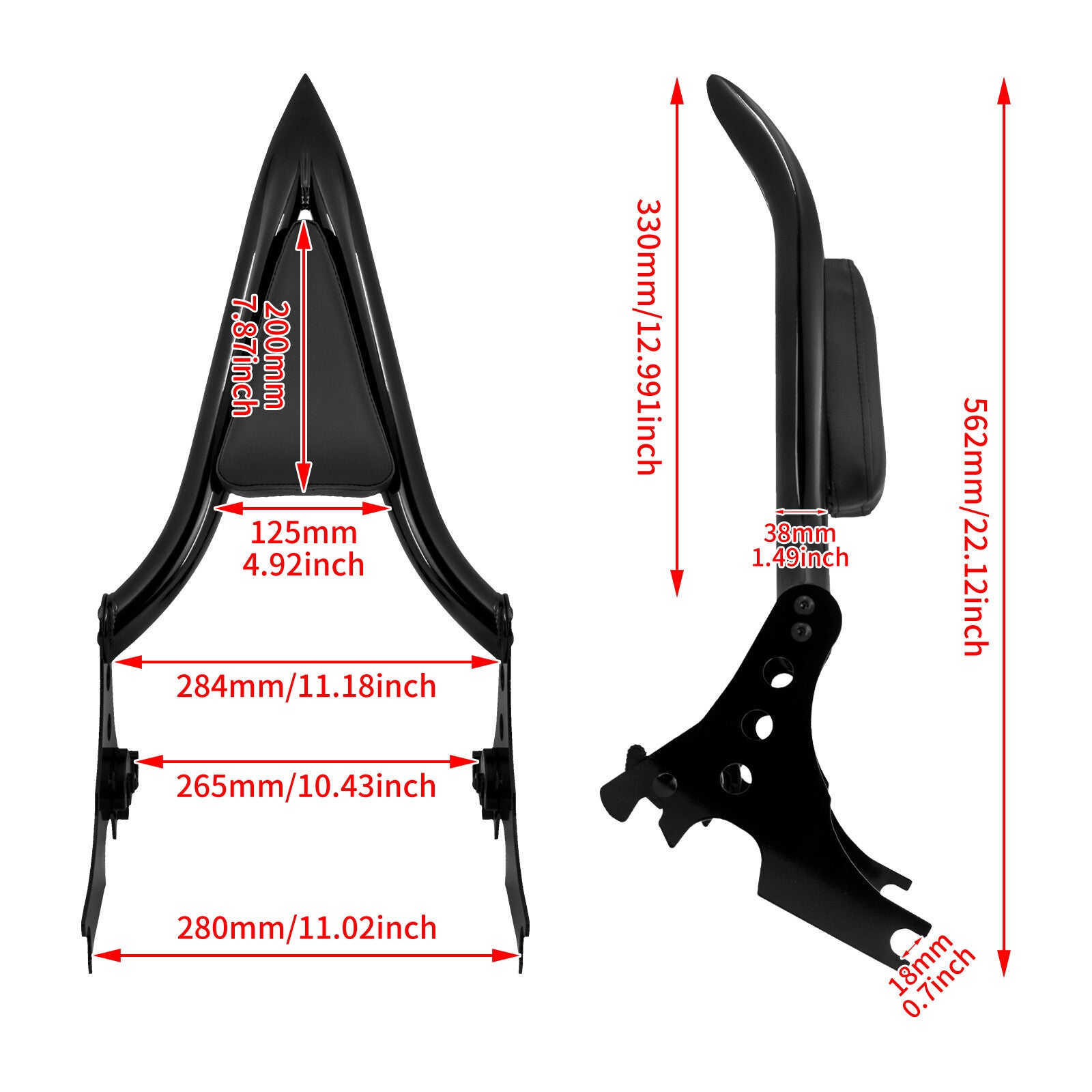 Black Detachable Passenger Sissy Bar Backrest for Harley Sportster 883 1200 04+