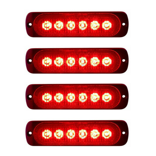 4x 6-LED Red Car Recovery Flashing Grill Beacon Warning Flashes 12V-24V