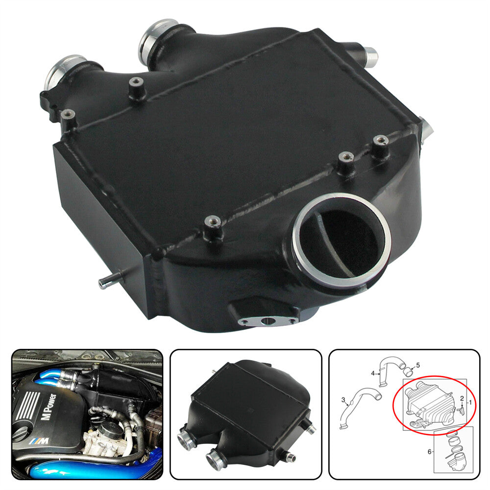 Top Mount Dual Pass Charge Air Cooler Intercooler for BMW M3 M4 (F80 F82) Black