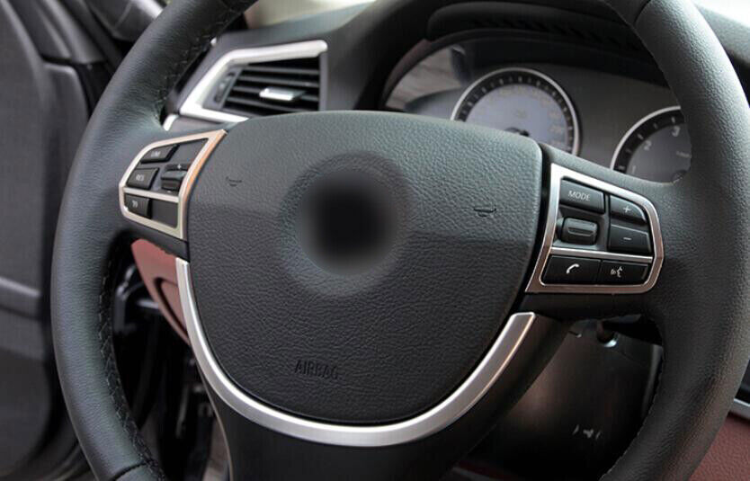 Fit for BMW 5 Series 2011-2016 ABS Matte Silver Steering Wheel Switch Cover Trim