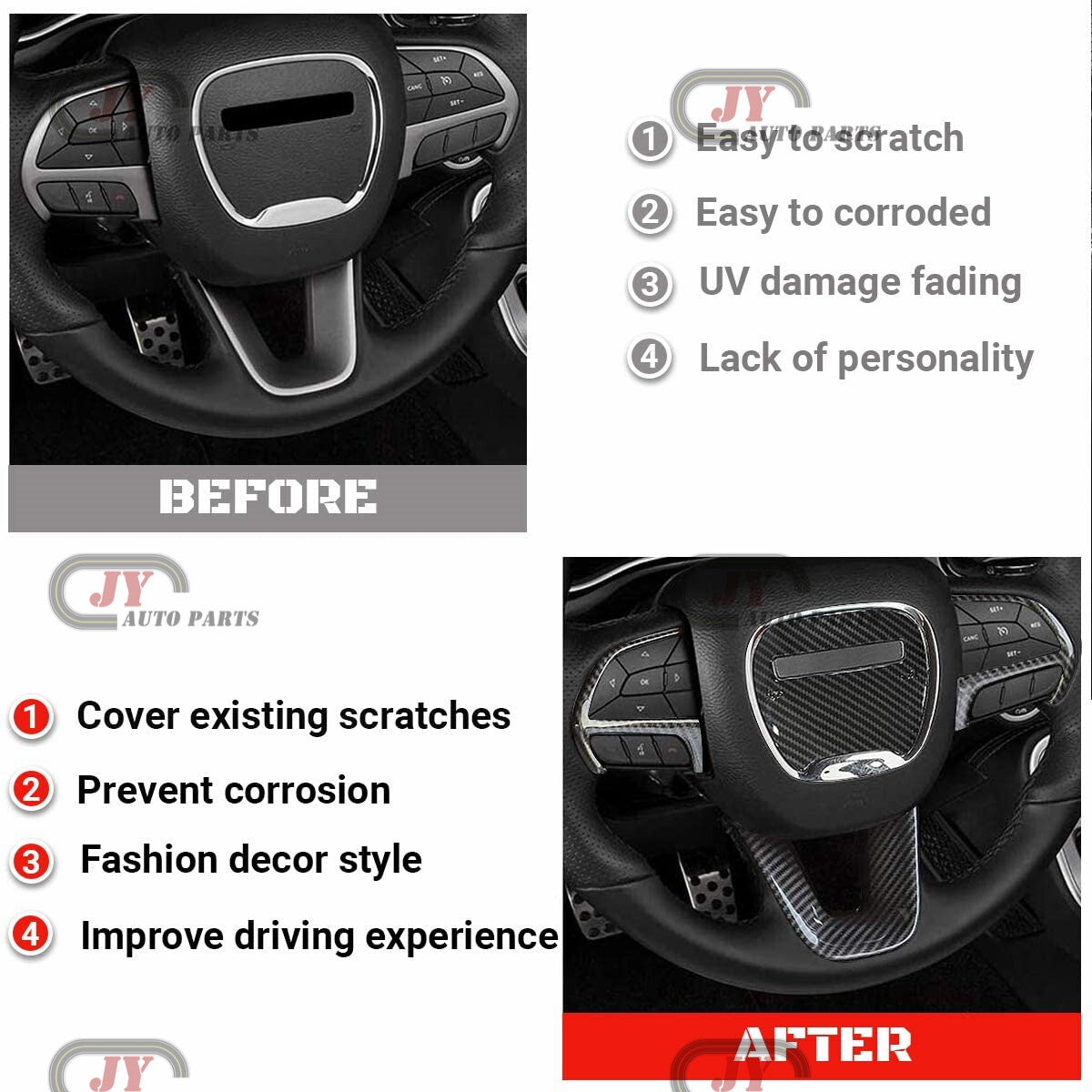 4x for Dodge Charger for Challenger Carbon Fiber Steering Wheel Cover Trim Stickers