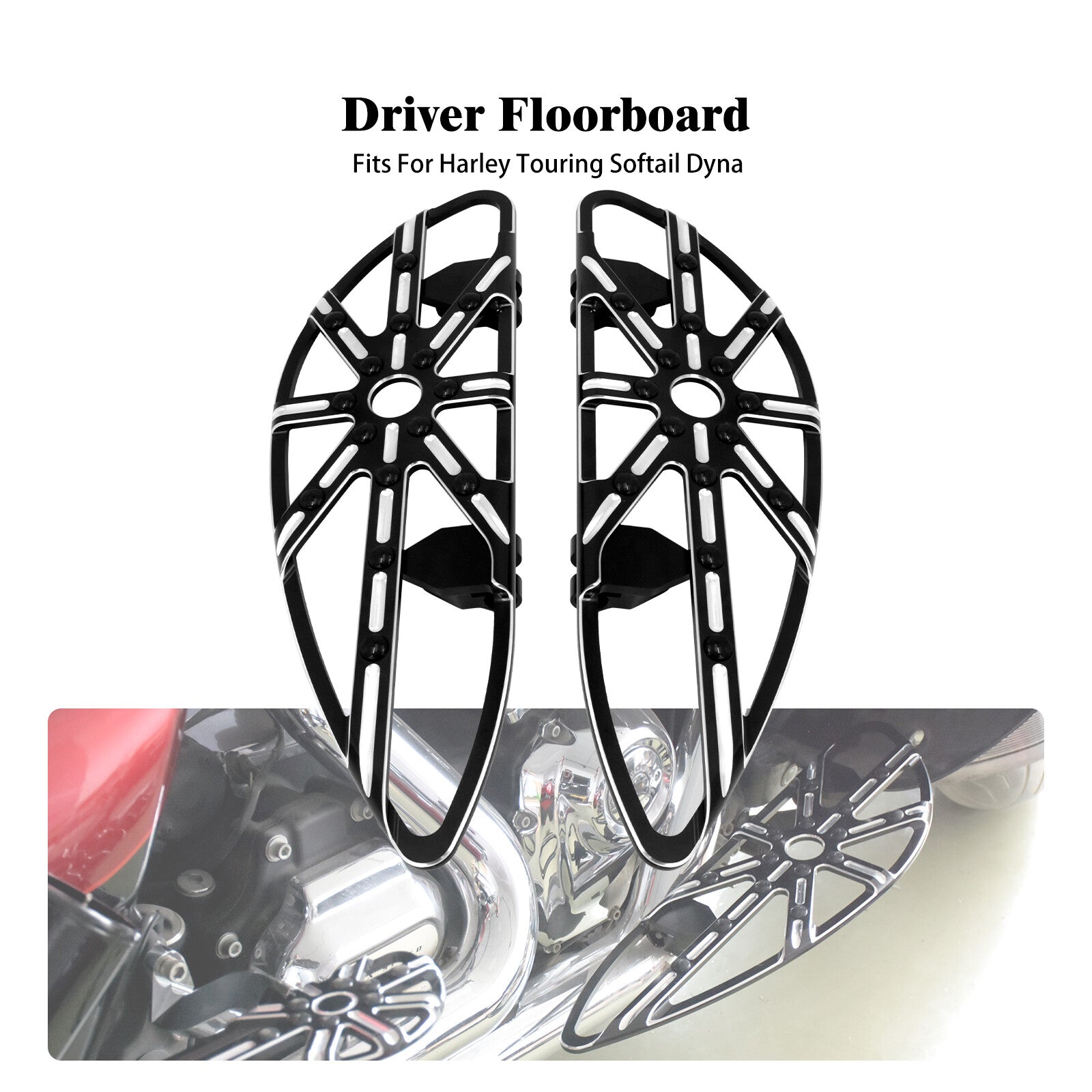 Black Driver Floorboard Footboards for Harley Touring Street Road Glide Softail