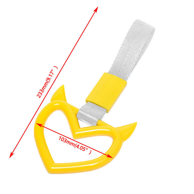 Yellow Devil Heart Red JDM Tsurikawa Ring Subway Train Bus Handle Strap Charm