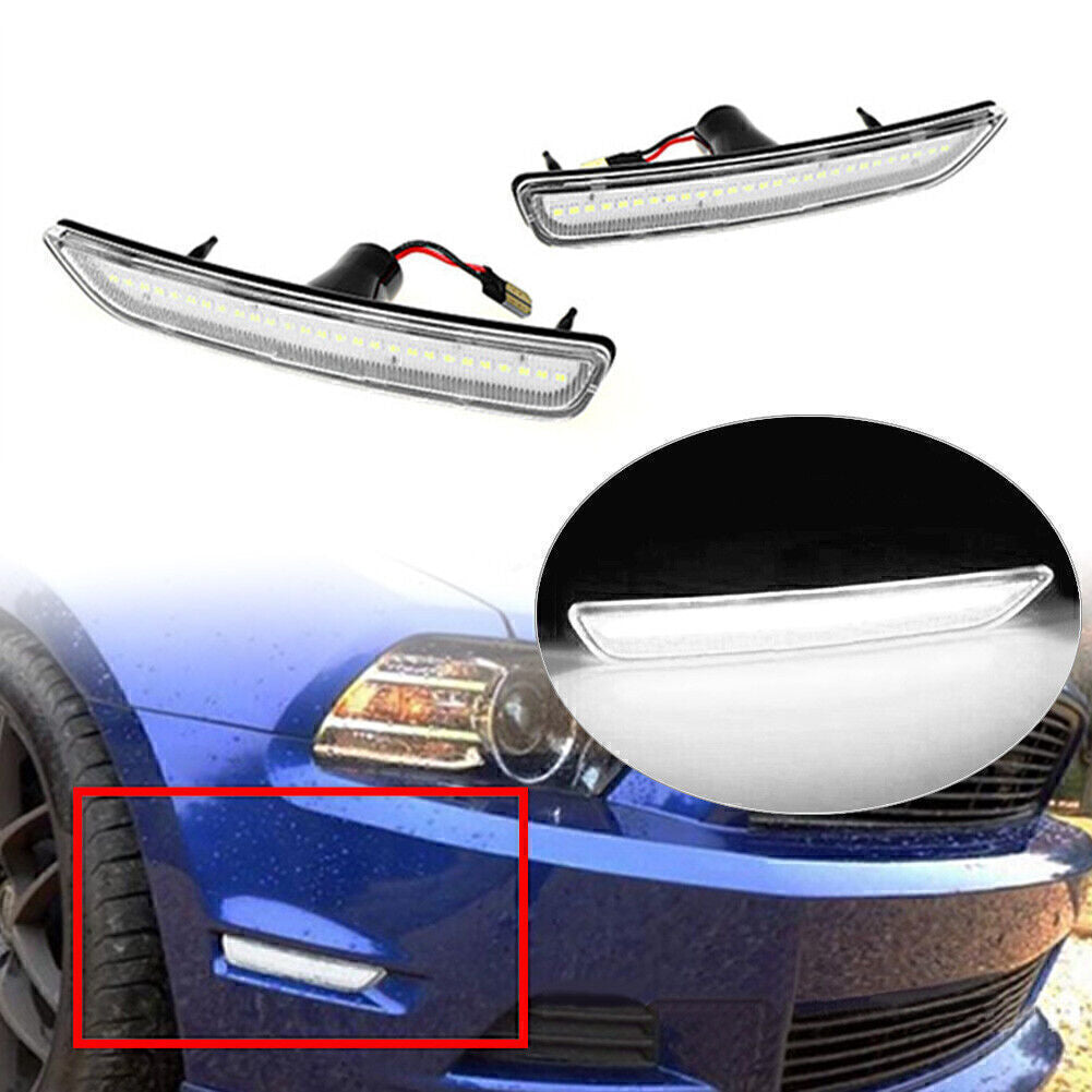 2x Clear LED Front Indicator Side Marker Lights Lamp for 2010-2014 for Ford for Mustang