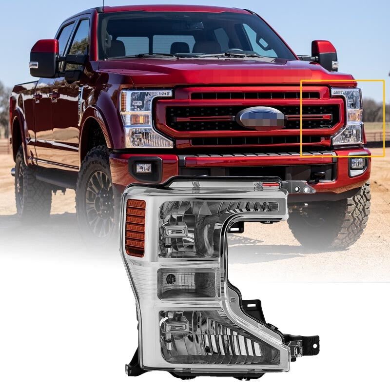 Passenger Halogen Headlight Chrome RH For 2020-2022 for Ford Super Duty F250/350/450