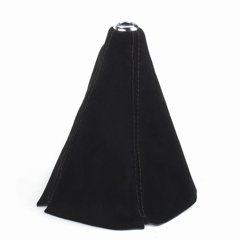 Genuine Leather Velvet Suede Shift Knob Boot Cover Black With Black Stitches
