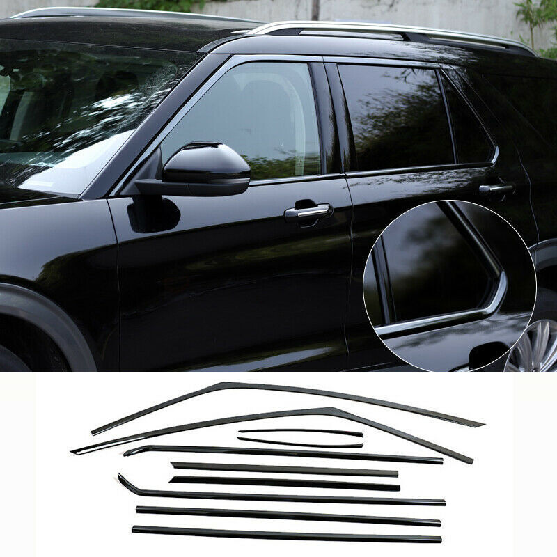 for Ford Explorer 20-22 Black steel Full Window Strip frame Sill Cover Trim 10Pc
