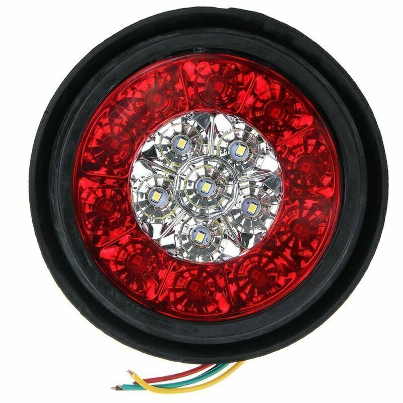 2X 4INCH Round Red White 16 LED Truck Trailer Brake Stop Turn Signal Tail Lights