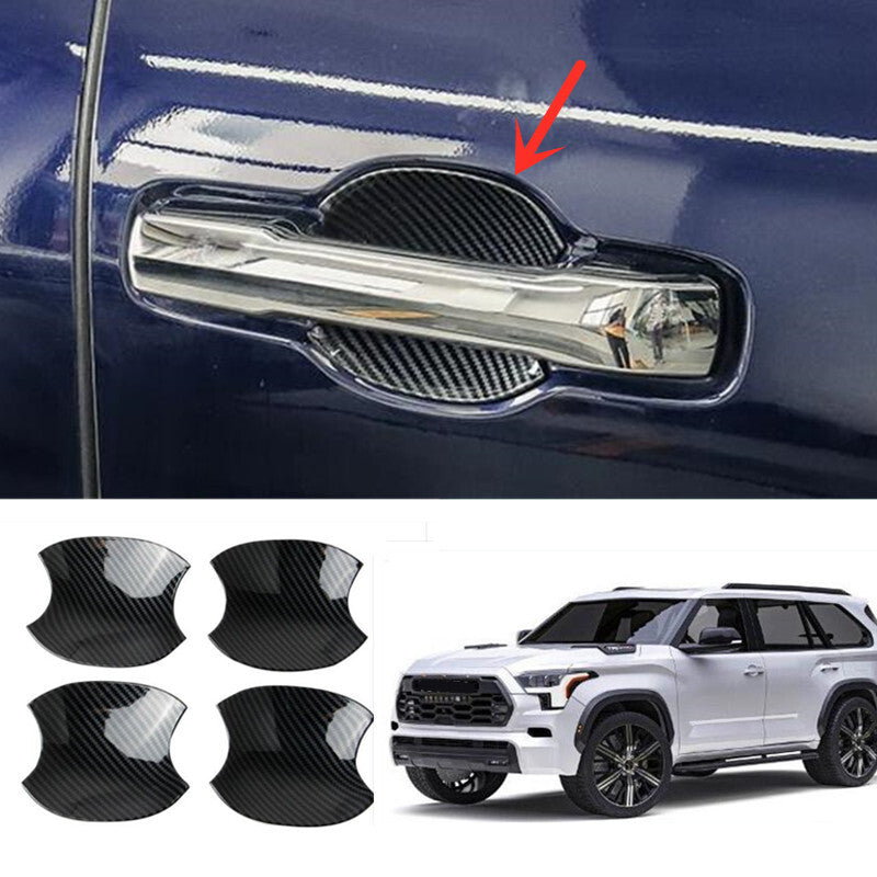 Carbon fiber side door handle cup cover trim (4 pieces) for Toyota Sequoia 2023 2024