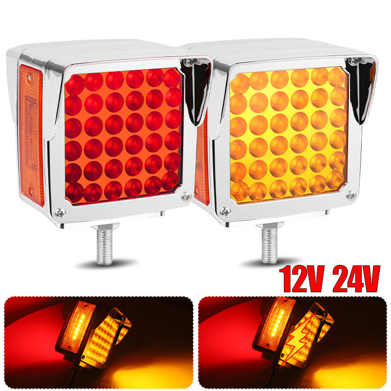 2X Amber+Red Square 78-LED Double Face Stud Mount Fender Turn Brake Tail Lights