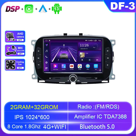 Andriod Car Stereo Radio CarPlay for FIAT 500 2016-2019 GPS Video Player Screen
