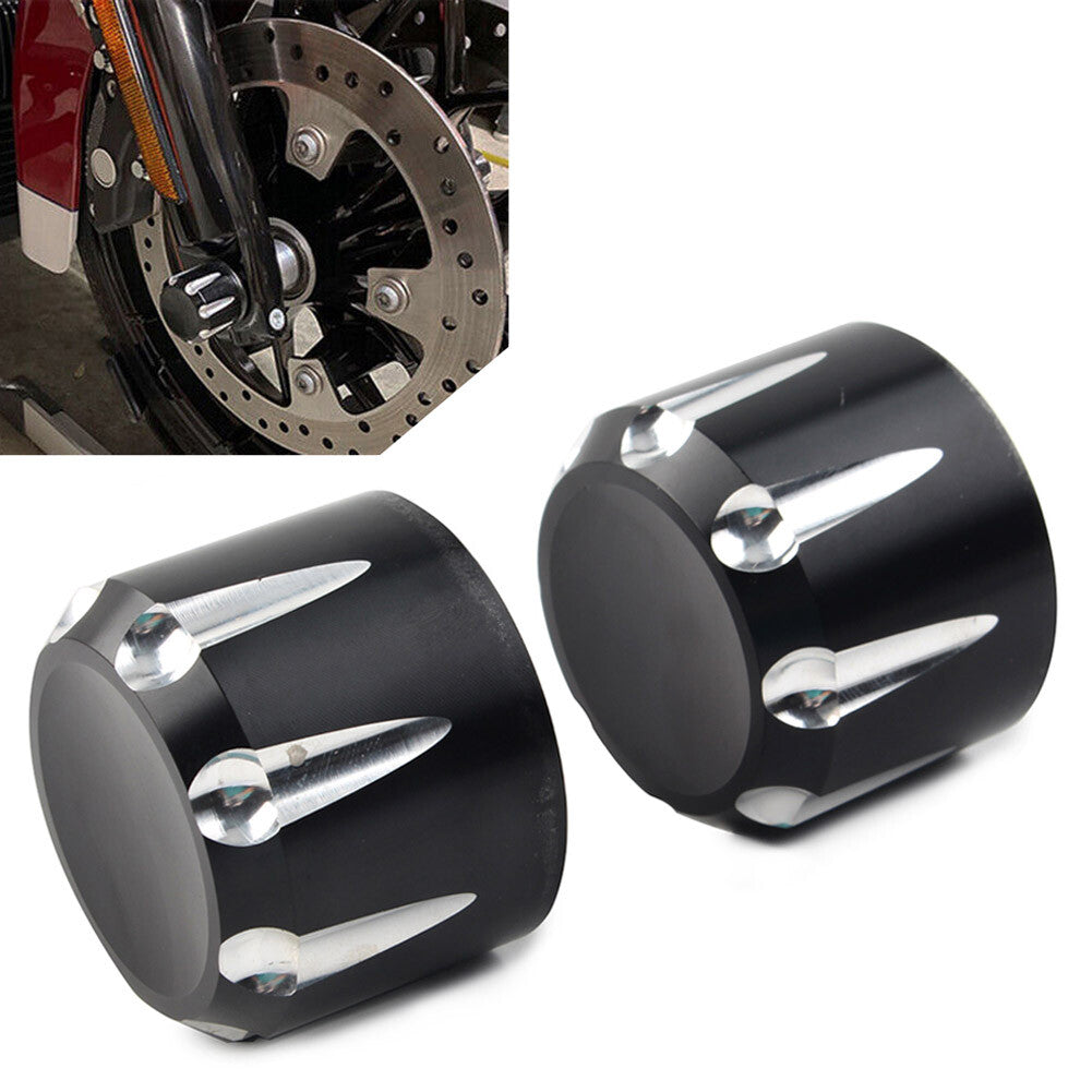 CNC Front Axle Cap Nut Covers Black Fit for Harley Touring Road King Electra Glide