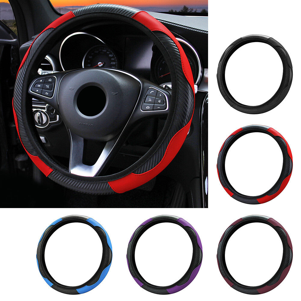 1x Black Purple Universal Microfiber Leather SUV Steering Wheel Cover 15