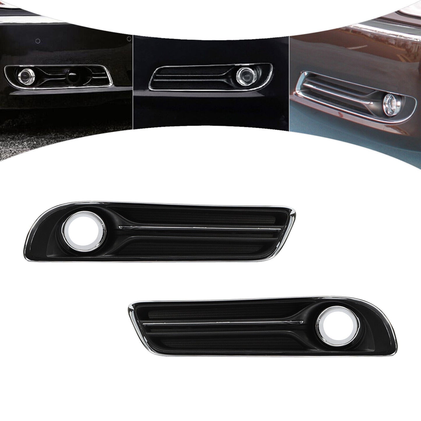A set of two front fog light trim lights for Chrysler 300 2011-2014.