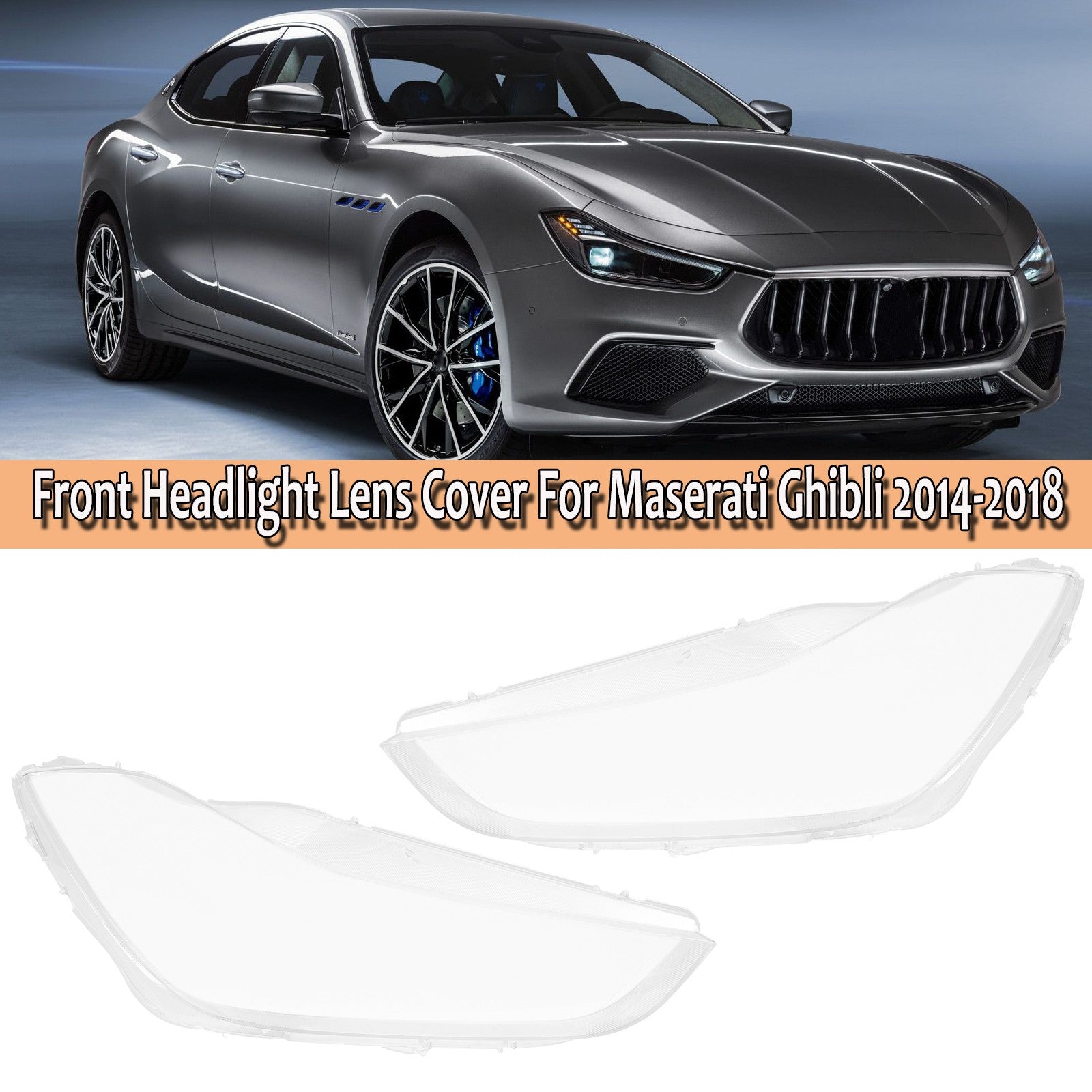 Pair for Maserati for Ghibli 2014-2018 Clear Headlight Headlamp Lens Cover Shell L+R