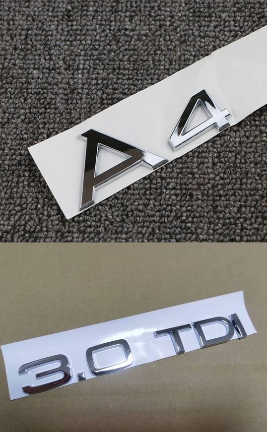 Suitable for Audi for A4 3.0 TDI rear badge, trunk boot badge sticker, lettering, silver chrome plating.