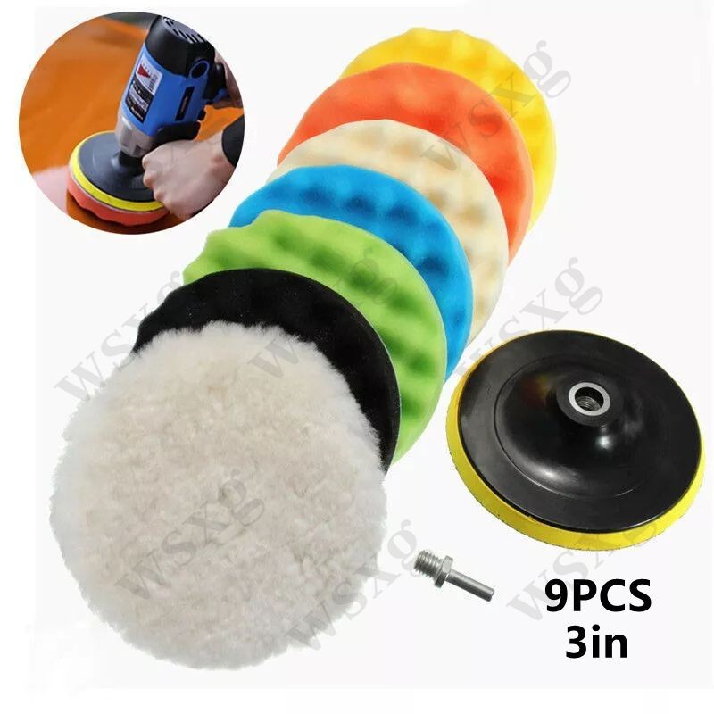 9-piece 3-inch polishing and waxing sponge pad set for composite car polishing machine
