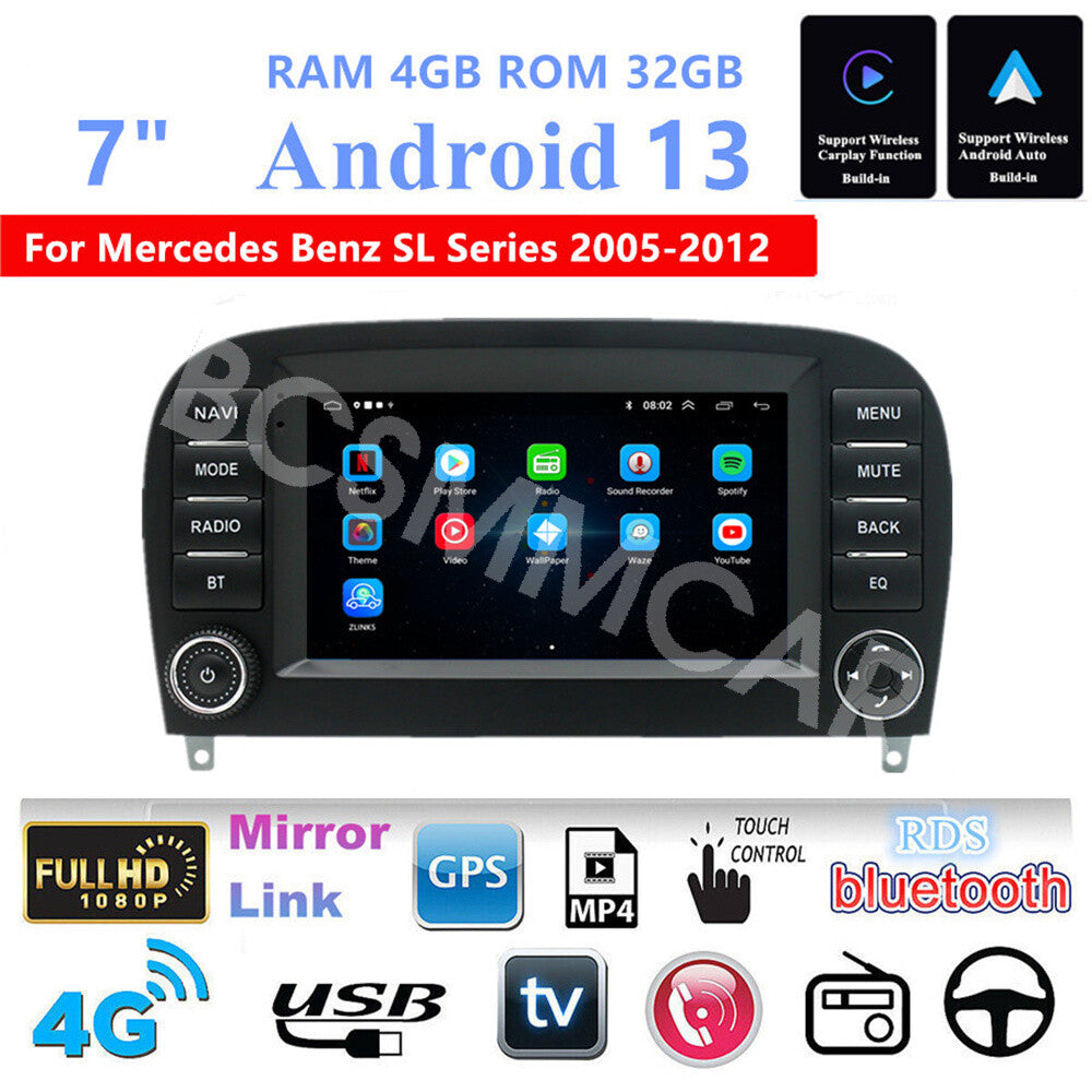 Fit for Mercedes Benz SL350 SL500 SL55 2005-2012 Car Stereo Android 13 GPS W/Cam