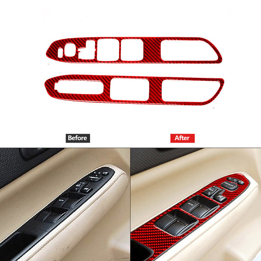 Red Carbon Fiber Front Window Switch Panel Cover for Subaru Forester 2005-2008
