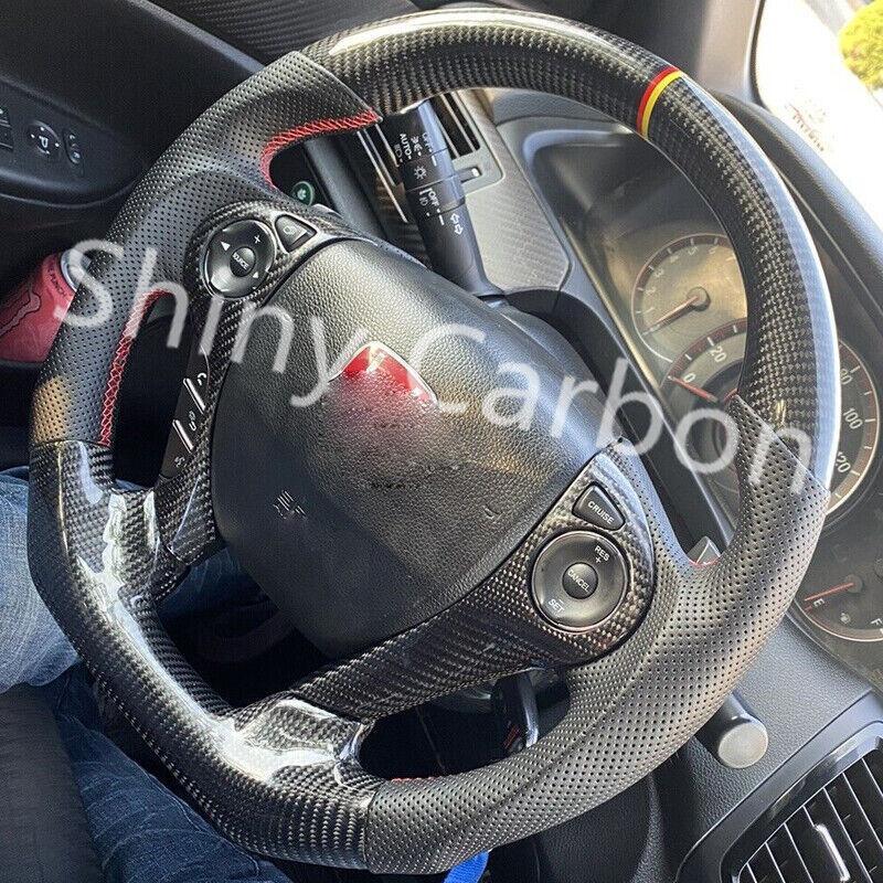 carbon fiber steering wheel for Honda Accord 9th generation 2013-2017, black leather.