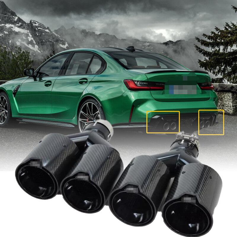 Dual Car Carbon Fiber Exhaust TWIN End Tips Tail Pipe for BMW 63mm In 101MM Out