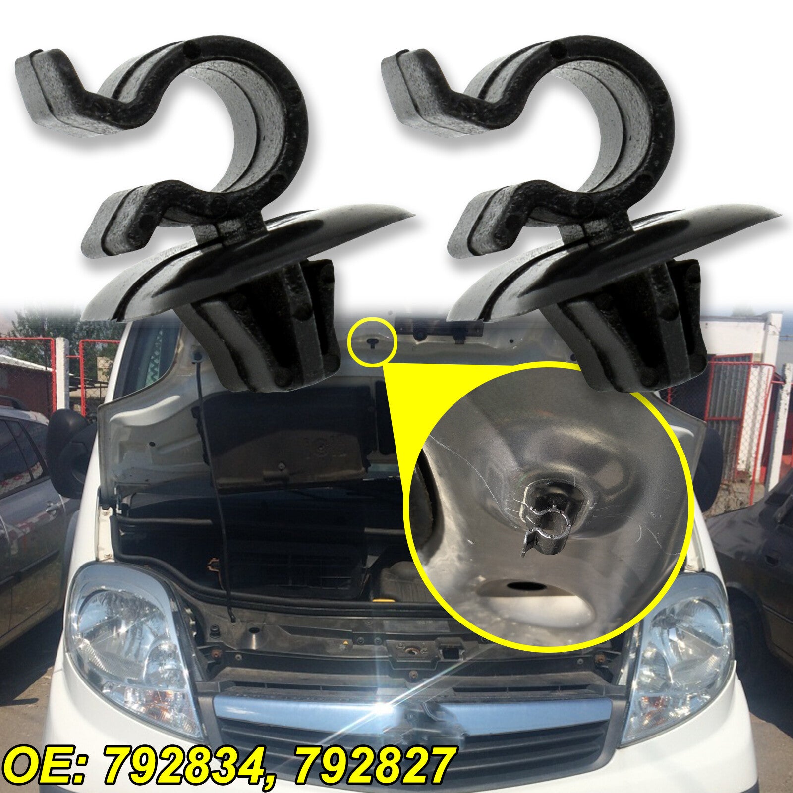 Pair bonnet rod bonnet support clip holder for Opel Vivaro X83 2001-14