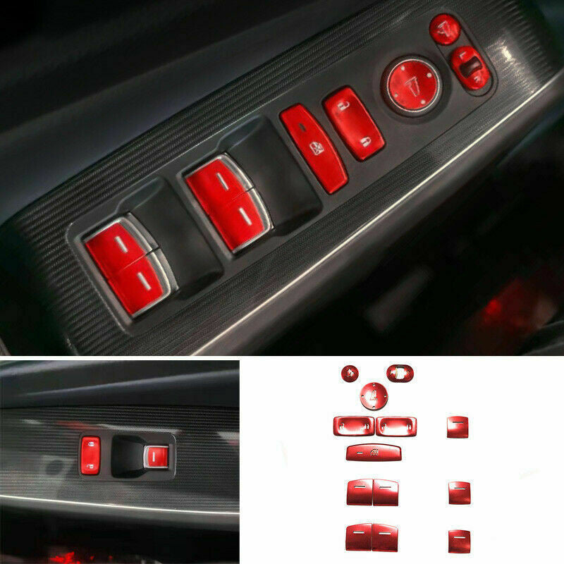13P for Honda for Civic 2022-2023 Red Alloy Window Lift Switch Button Sticker Trim