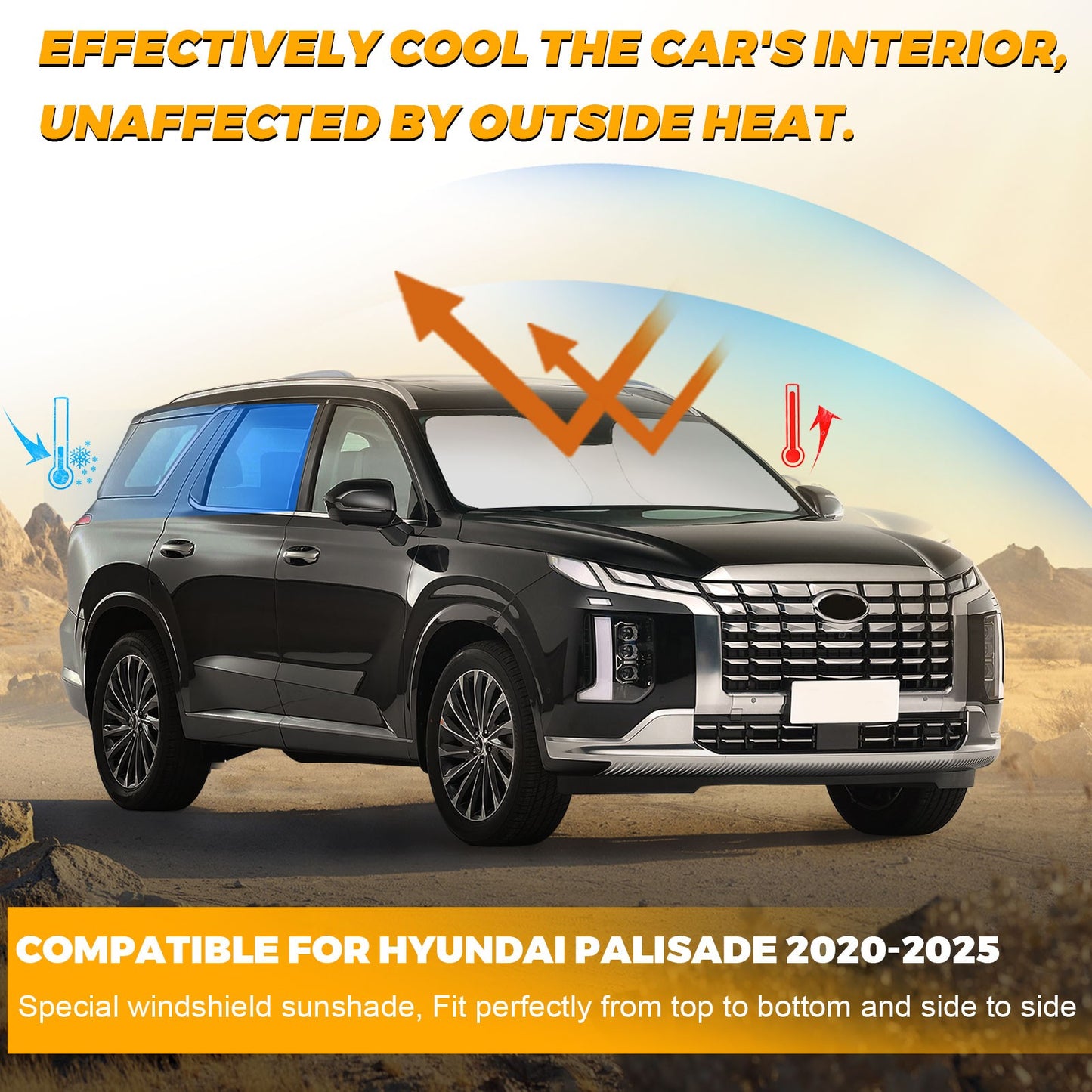 for Hyundai Palisade 2020-2025 Windshield Sun Cover Foldable Sunshade Blocks UV