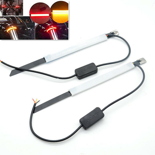 1Pair Motorcycle 12V LED Strip Front Fork Shock Absorption Red Yellow Light Lamp