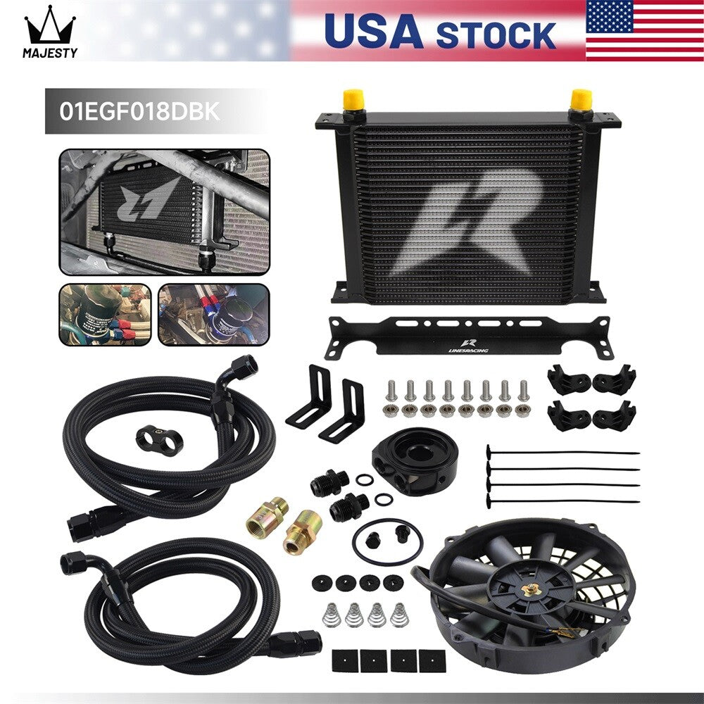 LR 30 Row AN10 Oil Cooler Kit+Filter Adapter Hose Kit +7 Electric Fan Kit Black