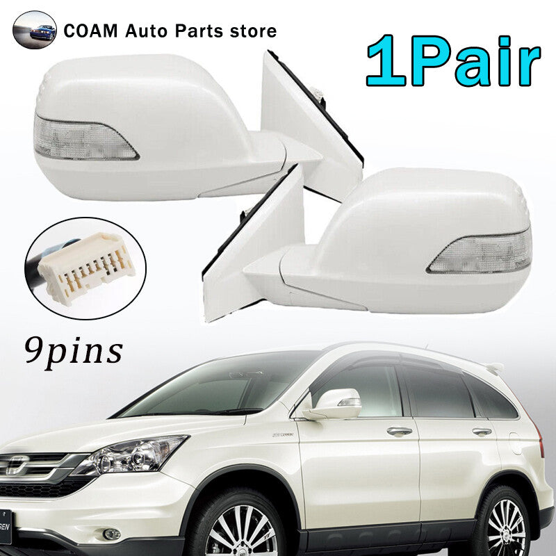 A pair of 9-inch white door side mirrors with turn signal heating for 2007-2011 for Honda CRV.
