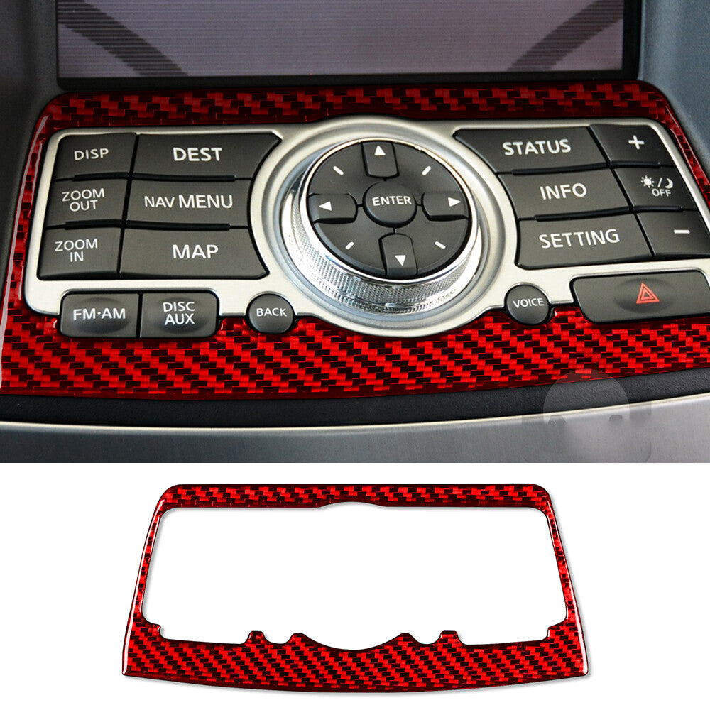 Red Carbon Central Control Multimedia Panel Cover for Infiniti G37 Sedan 2007-13