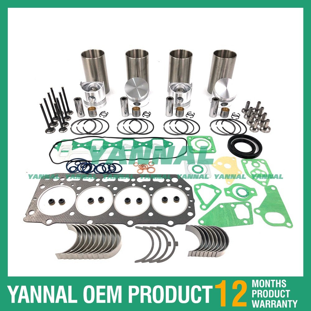 Overhaul and rebuild kit for Yanmar 4D84-1 piston rings, full head washers, and bearings.
