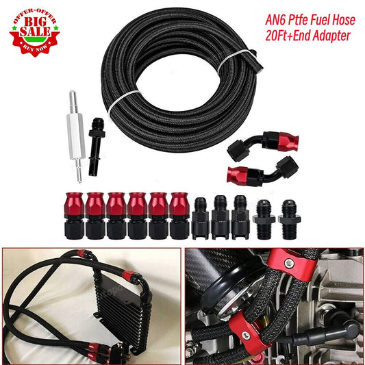 6AN 3/8 inch PTFE LS Exchange EFI Fuel Line Fitting Kit with 20 ft + 16 end hose fitting E85