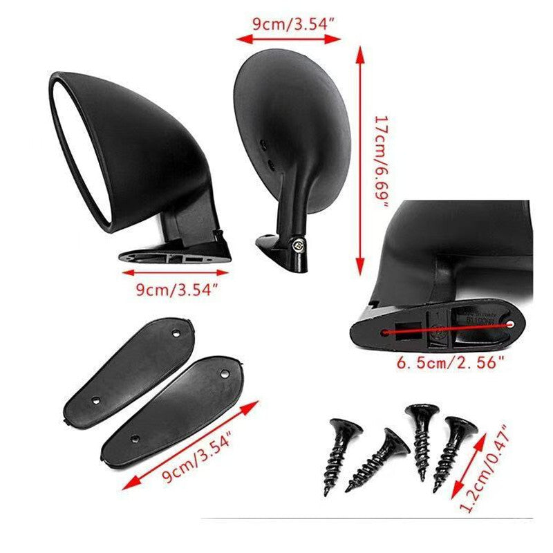 Universal Classic Vintage Gloss Black Car Side Mirror Retro Car Rearview Mirror