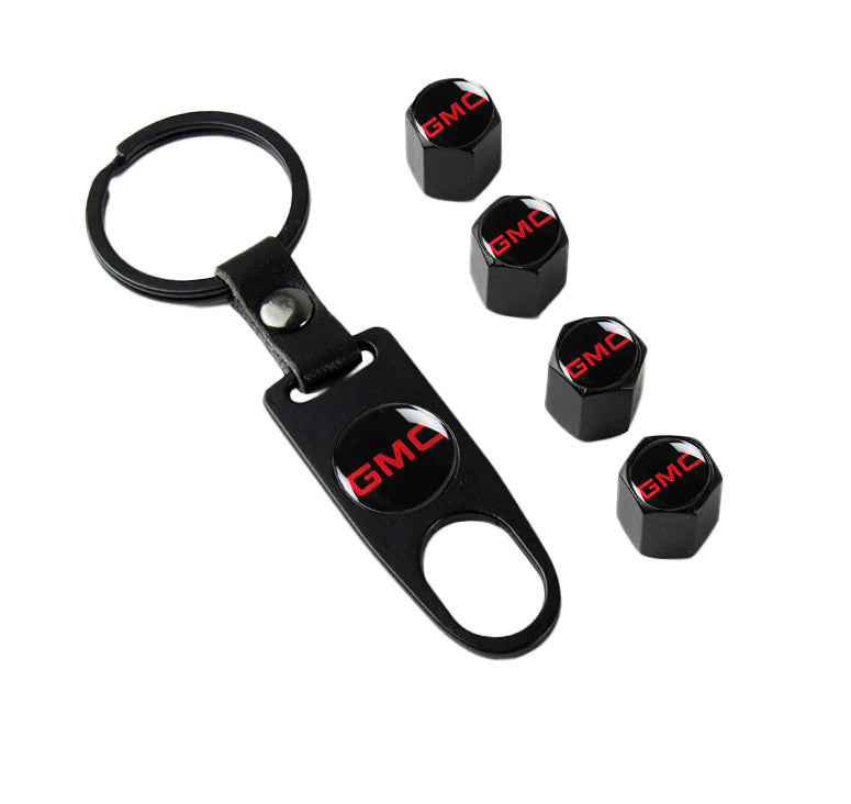 Suitable for GMI car wheel tire valve cover rod air cap + key ring, black