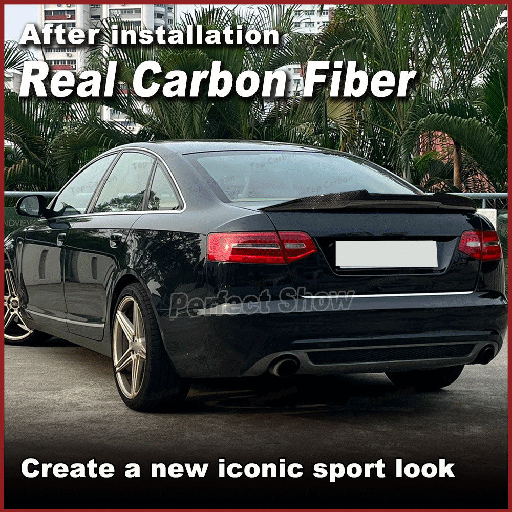 for AUDI A6 C6 Sline S6 Sedan 2008-2011 REAL CARBON Rear Trunk Spoiler Wing Lip