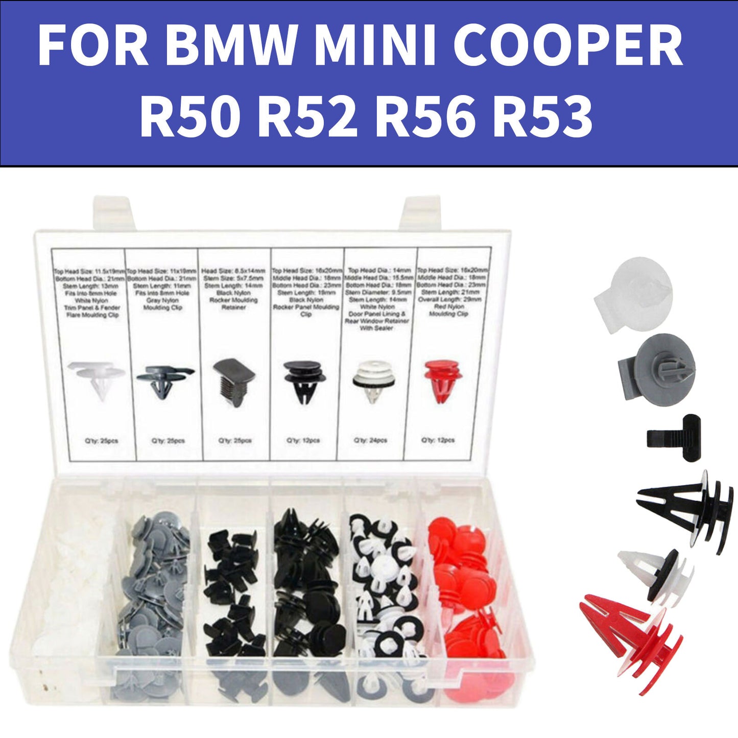 123X Car Bumper Door Clips Kit Wheel Arch Trim for BMW for Mini Cooper R50 R52 R56 AT
