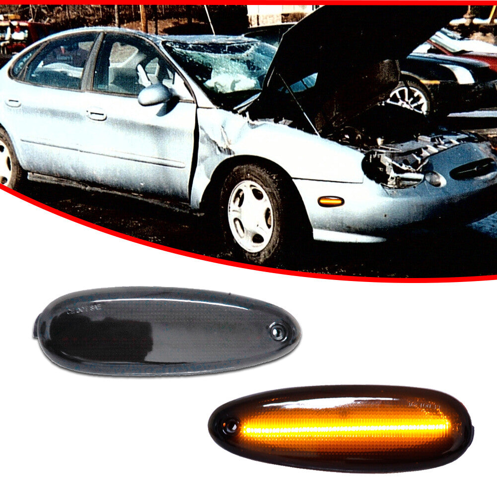 Smoke lens with full amber LED front corner side marker light suitable for 96-99 Taurus and Sable.