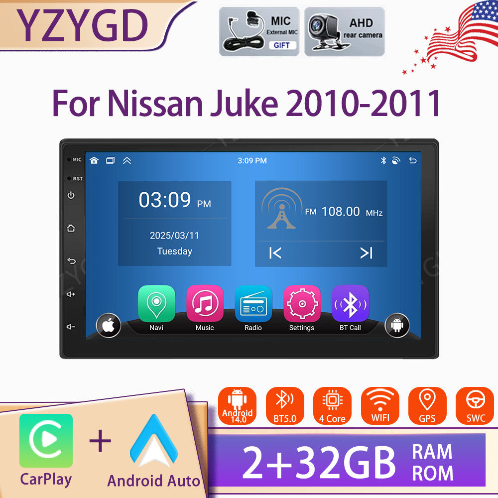 7 for Nissan Juke 2010-2011 Android 14 Carplay Car Stereo Radio GPS WIFI Screen