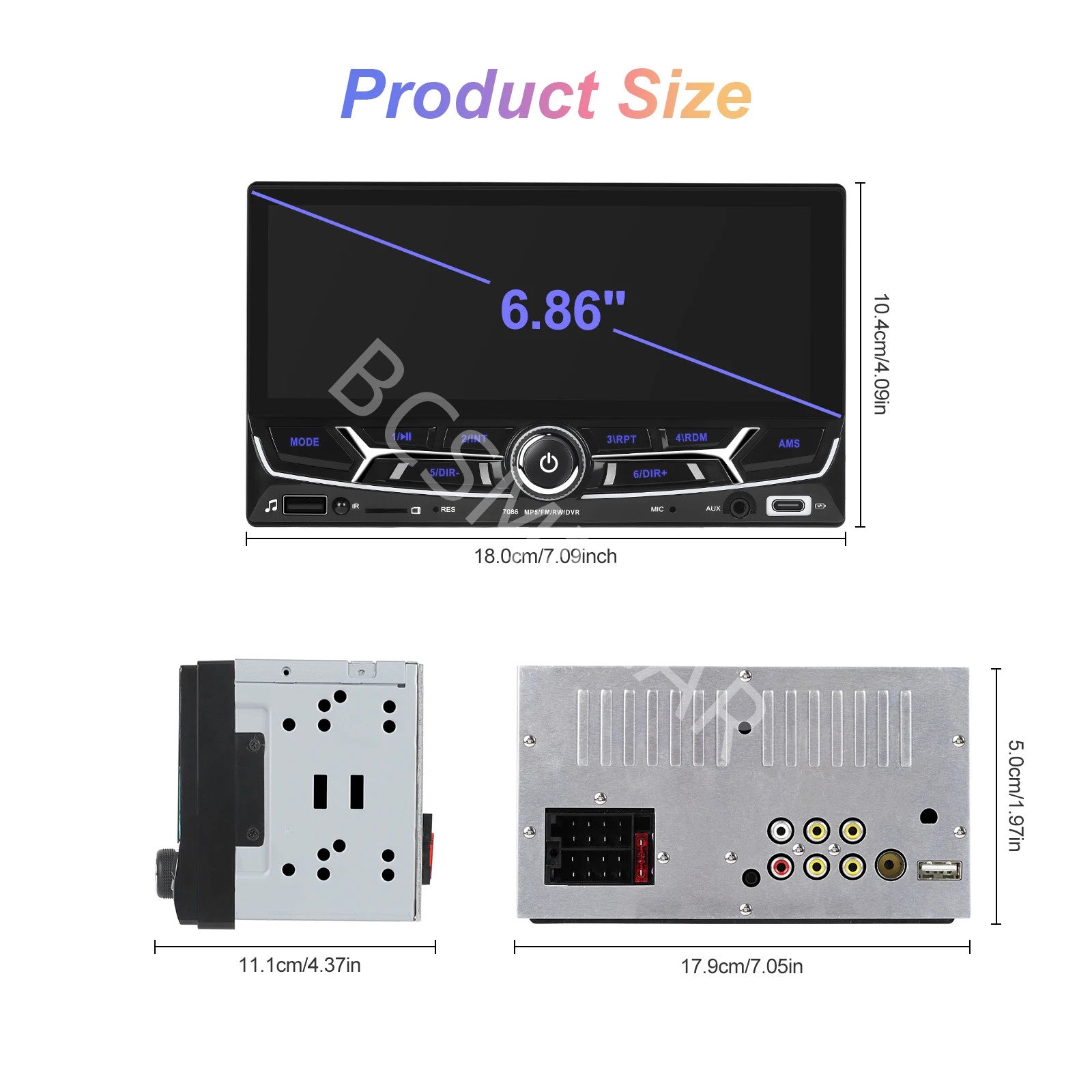 6.86 2Din Touch Screen Wireless Carplay Portable Car Stereo Android Auto AUX
