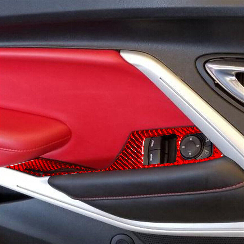 4¡ÁRed Carbon Fiber Window Lift Switch Panel Trim for Chevy Camaro 2016-23 A-type
