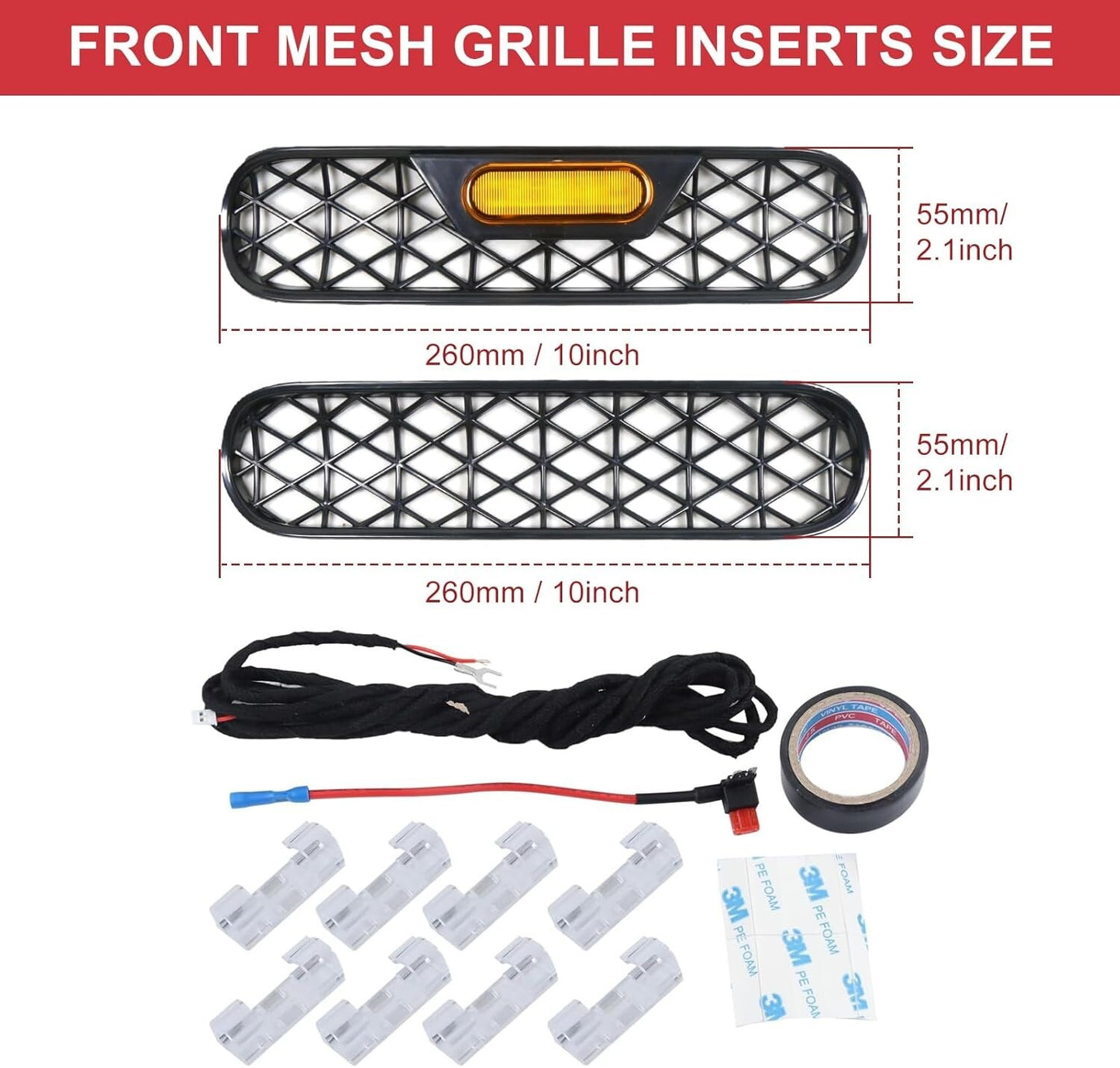 6PCS Front Grill Inserts With Amber Light Mesh Grille Trim for Ford Bronco 2021+