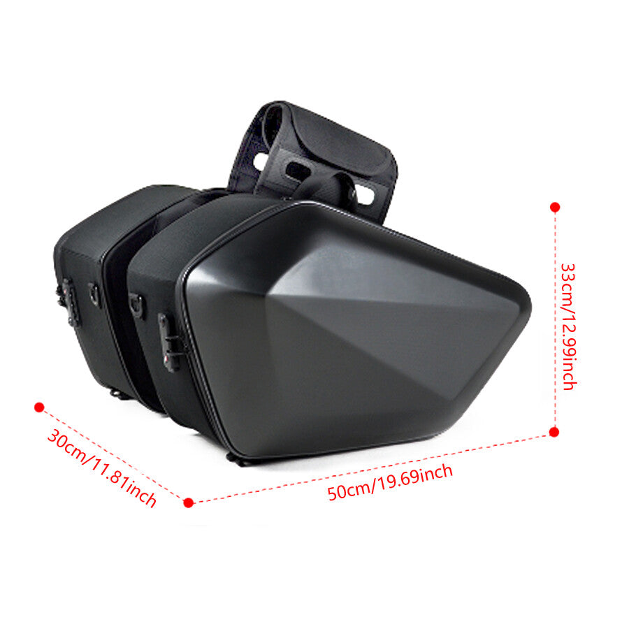 2¡Á30L Motorcycle Dual Saddle Bag Helmet Storage Hard Shell Side Bag w/Rain Cover